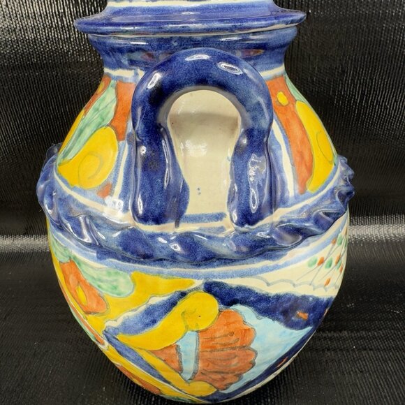 Hand Made Mexican Pottery Talavera Large Jug Container Cookie Jar W Lid Vintage - Picture 7 of 15